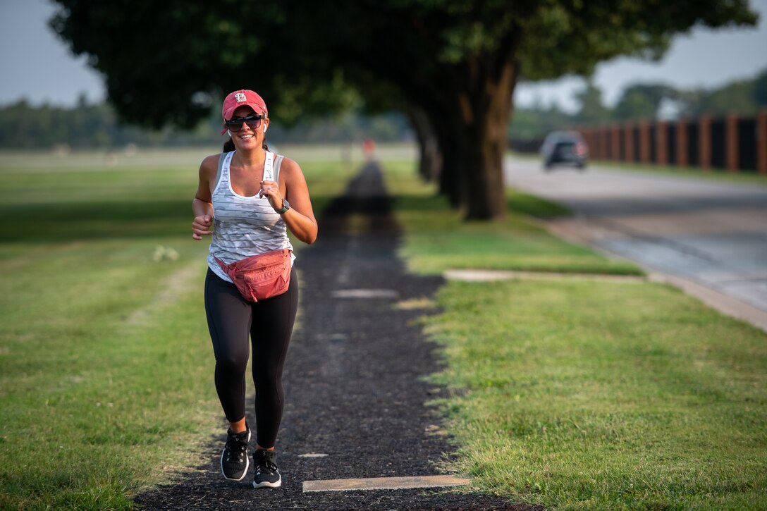 Airmen from the 73rd Airlift Squadron, 54th Airlift Squadron and 932nd Operations Support Flight virtually participate in the Bradley R. Smith memorial scholarship 5k run, 9 Sept. 2021, Scott Air Force Base, Illinois.