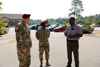 Brig. Gen. Jeffrey C. Coggin, commanding general of the U.S. Army Civil Affairs and Psychological Operations Command (Airborne) observes Joint Light Tactical Vehicle (JLTV) training, Aug. 25, 2021. U.S. Army Reserve Soldiers from USACAPOC(A) took part in Joint Light Tactical Vehicle (JLTV) introduction training Aug. 25-26, 2021, at USACAPOC(A) Headquarters, Fort Bragg, N.C., as part of initial JLTV fielding for the command.
