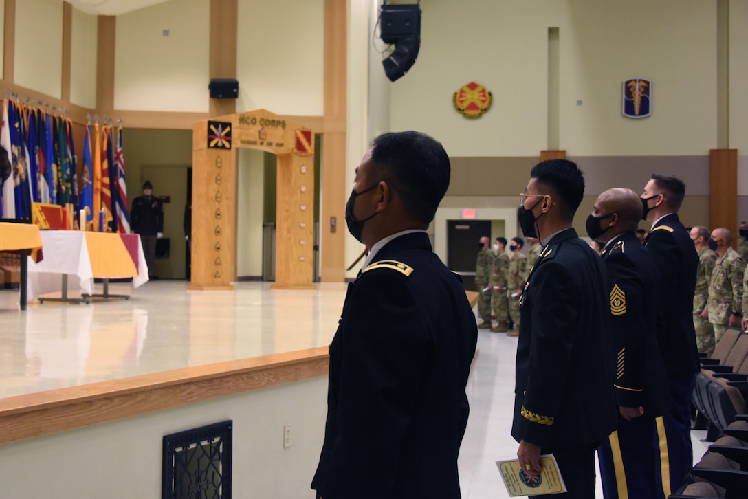 US Army Soldiers attend 6-52 ADA Battalion's NCO Induction Ceremony at the NCO Academy on USAG Humpreys, South Korea. (US Army photo by Ms. Amelia M. Gillies)