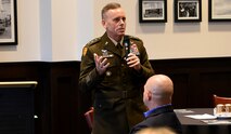 Lt. Gen. Daniel L. Karbler, commanding general, U.S. Army Space and Missile Defense Command, speaks to community leaders during an Association of the U.S. Army Redstone Arsenal Chapter community leader breakfast, Sept. 22, about the command’s investment in developing the Army’s next generation of engineers as well as expanding the growth of space and missile defense capabilities in the Huntsville area. (U.S. Army photo by Jason Cutshaw)