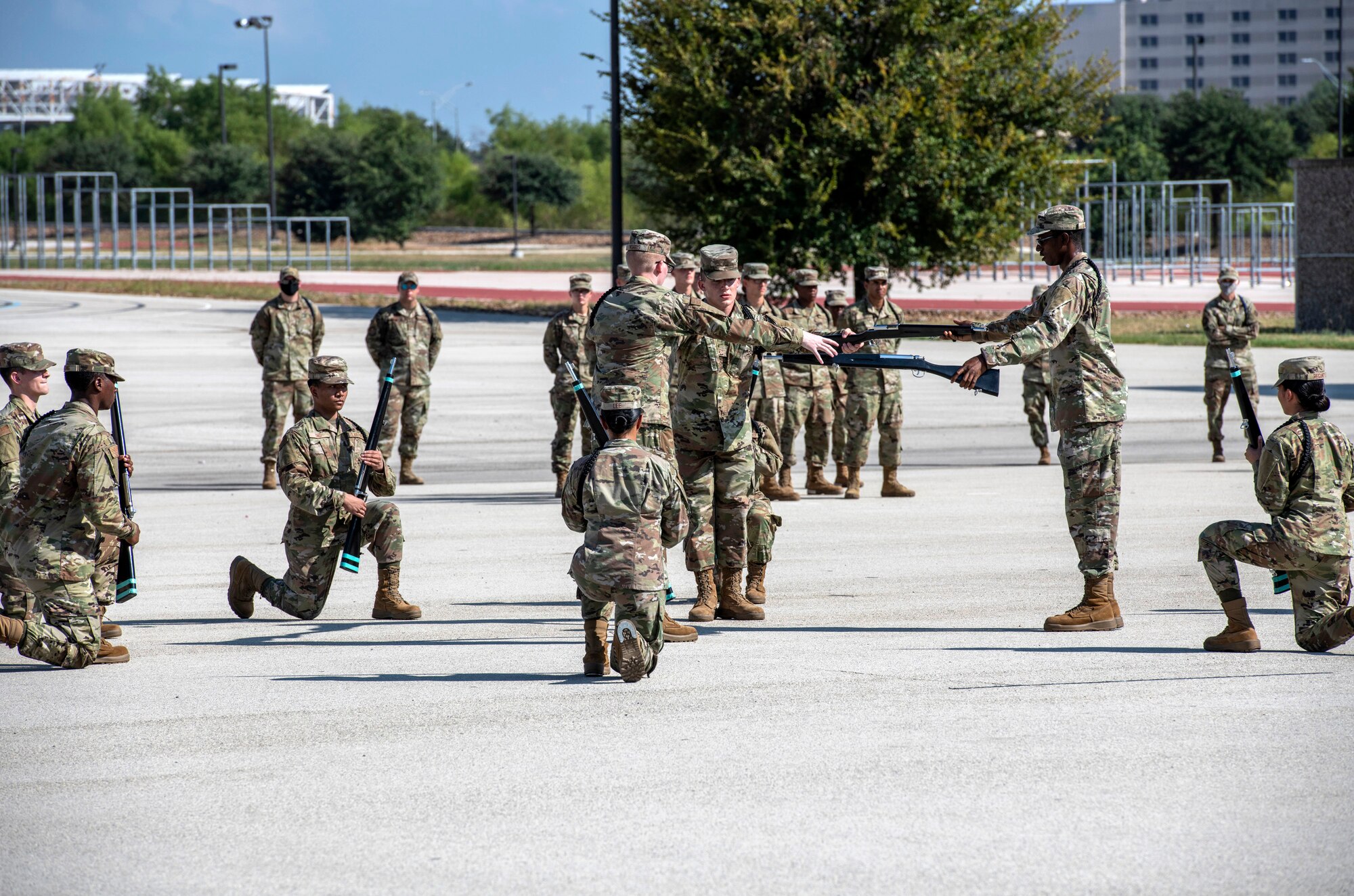 Airmen do freestyle drill competition.