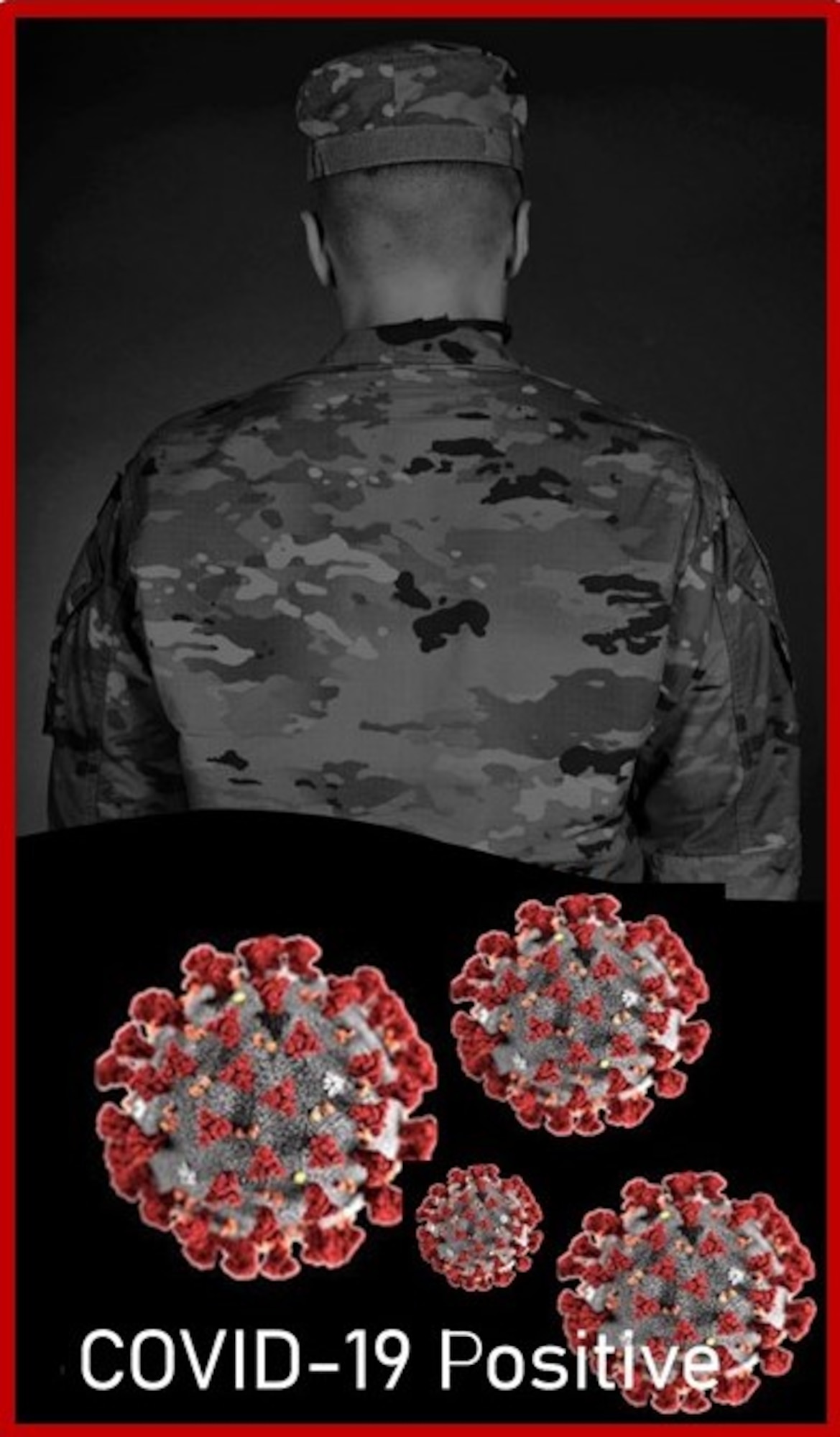 Graphic shows the back of an Airman with coronavirus cells on the bottom of graphic.