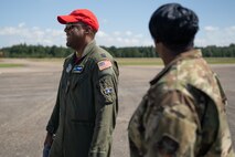 U.S. Air Force Capt. Kyle Green, 458th Airlift Squadron, C-21 pilot, poses during a trip to Tuskegee, Alabama, Sept. 28, 2021. The group of pilots from Scott AFB, Illinois made history as being the first all-African American crew to land the C-21 at Alabama's historic Tuskegee Airfield. (U.S. Air Force photo by 1st Lt. Sam Eckholm)