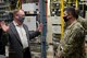 Maj. Gen. Andrew Gebara, right, 8th Air Force and Joint-Global Strike Operations Center commander, receives a brief by Mr. Jeff White, left, 2nd Communications Squadron contractor, at Barksdale Air Force Base, Louisiana, Sept. 28, 2021. Gebara visited multiple units during his visit, immersing himself into Barksdale’s Stiker Nation. (U.S. Air Force photo by Airman 1st Class Jonathan E. Ramos)