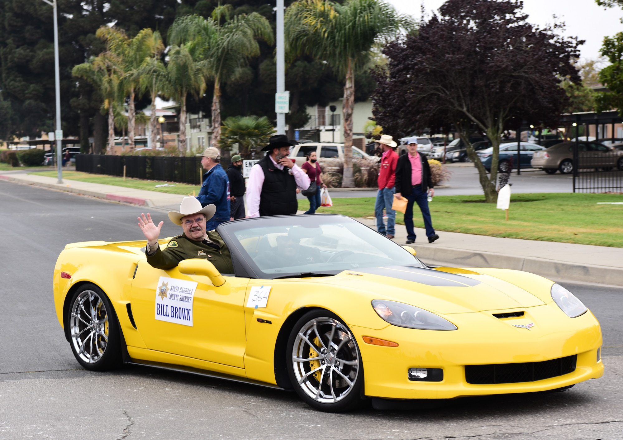 Bill Brown, Santa Barbara County Sheriff, waves to crowd at the Santa Maria Elks Parade in Santa Maria, Calif., Sept. 4, 2021. (U.S. Space Force photo by Airman First Class Tiarra Sibley)