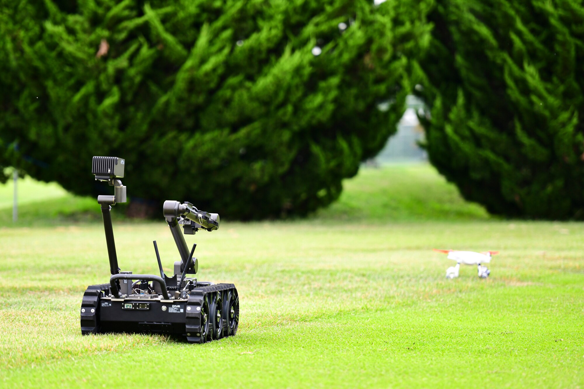 A robot moves during training.