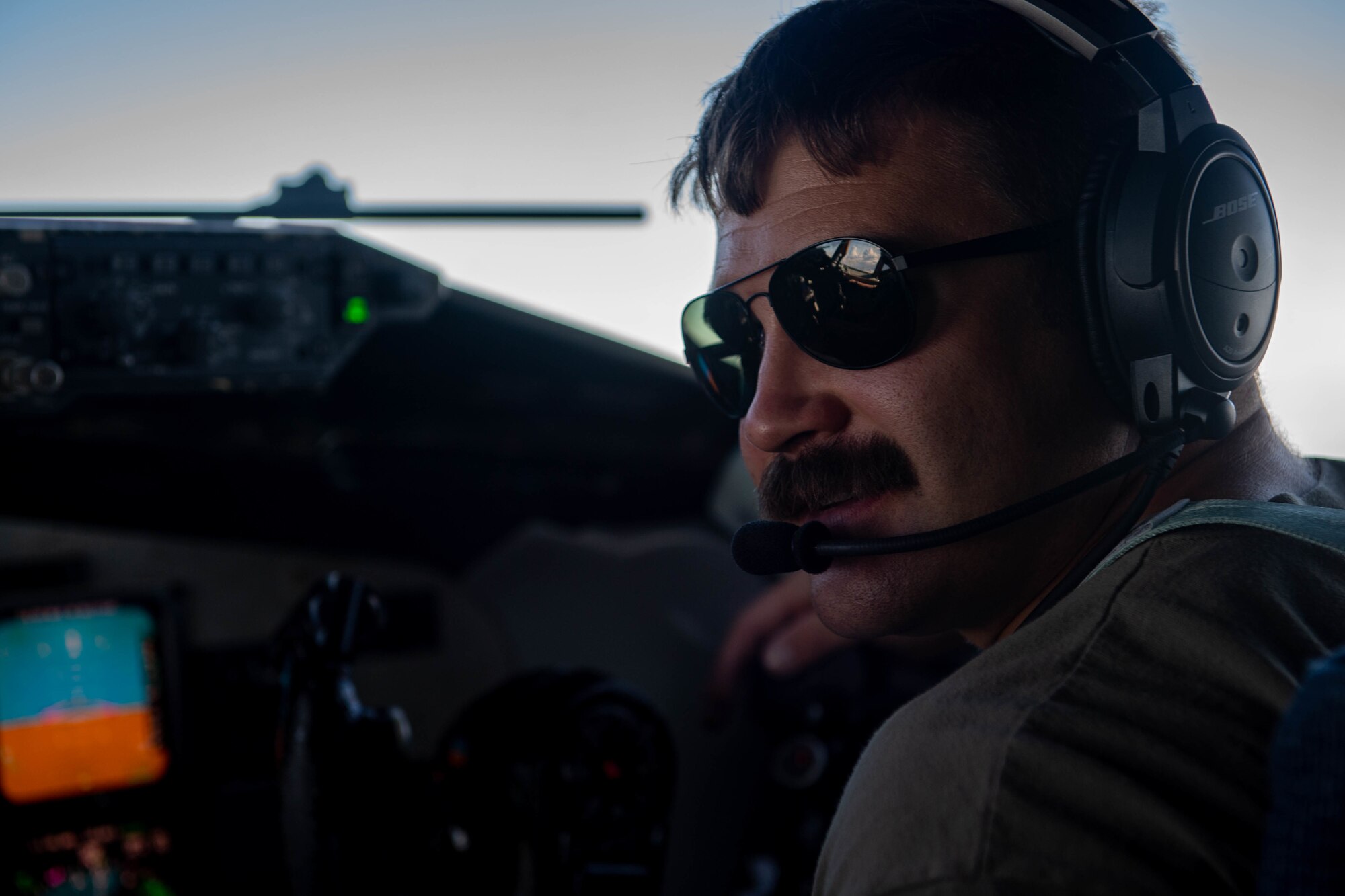 A U.S. Air Force KC-135 Stratotanker pilot flies during Bright Star 21