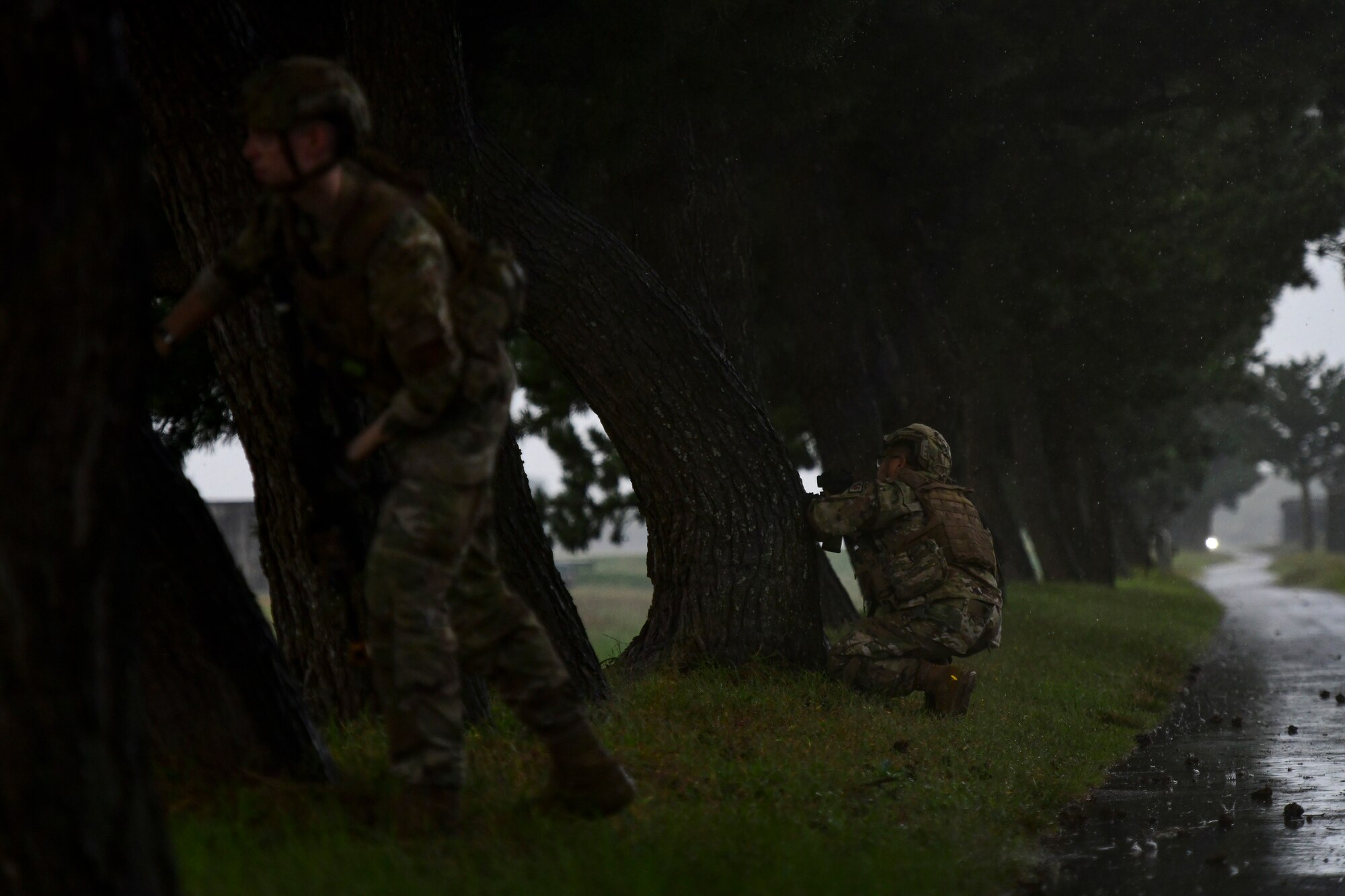 Airmen secure a perimeter.