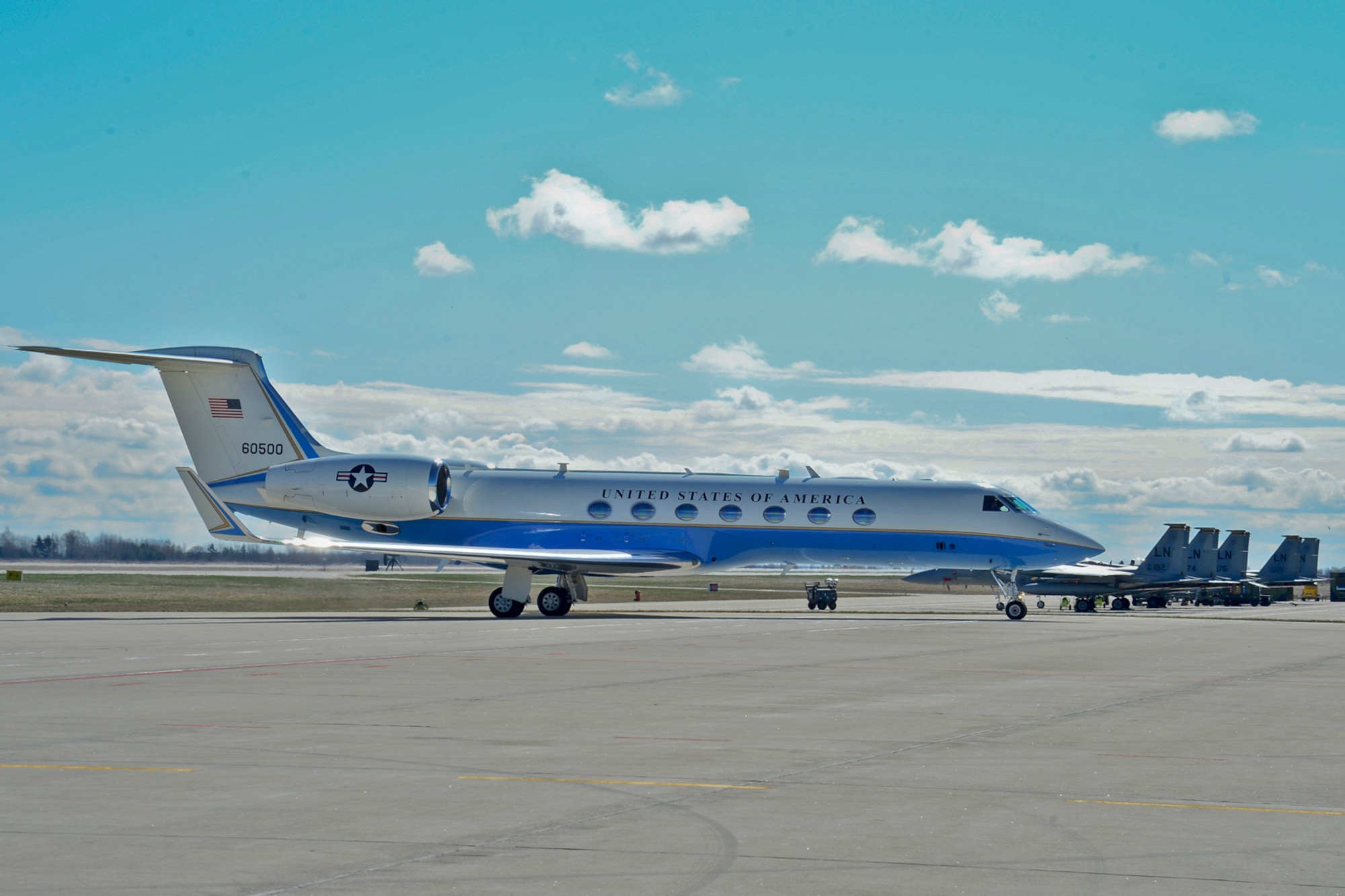 A U.S. Air Force C-37 taxis after landing