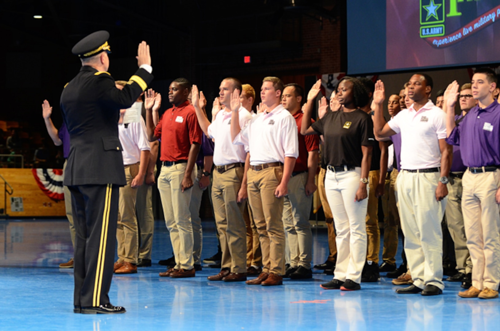 Kadavy swears in new Soldiers during Twilight Tattoo