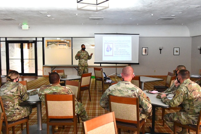 Chief Master Sgt. Kevin Osby, Army & Air Force Exchange Service’s senior enlisted advisor, meets with the enlisted leaders at The Landing Sept. 28 at Hill AFB