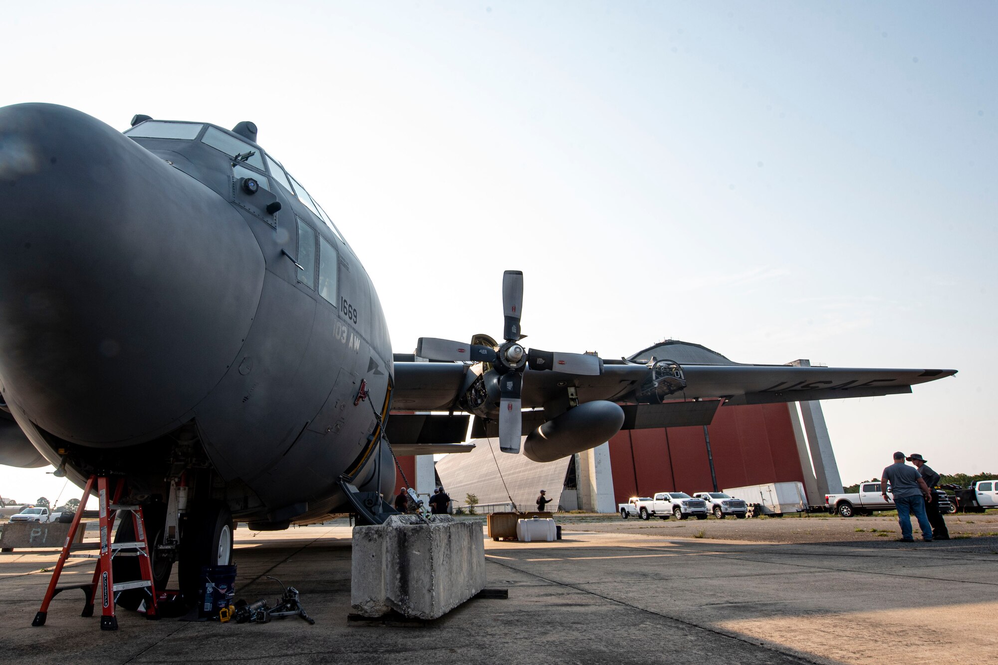 Photo of a C-130 Hercules getting prepared for deconstruction.