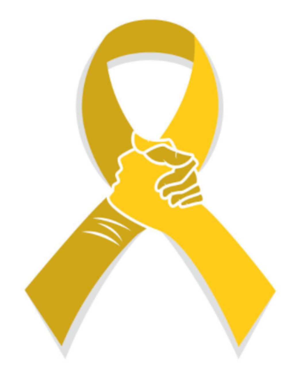 Hands clasp on yellow ribbon.