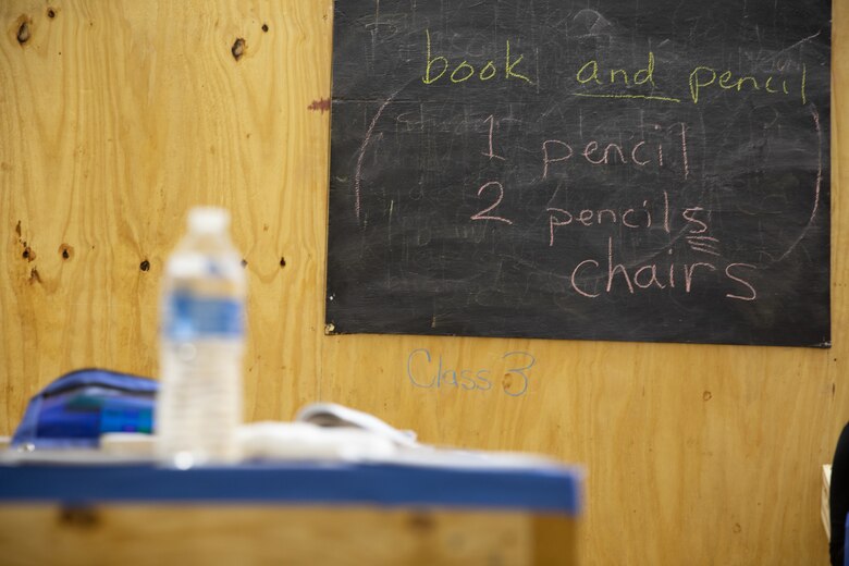 School supplies are ready for use as part of Operation Allies Welcome to teach Afghan evacuees English on Holloman Air Force Base, New Mexico, Sept. 28, 2021. The Department of Defense, through the U.S. Northern Command, and in support of the Department of State and Department of Homeland Security, is providing transportation, temporary housing, medical screening, and general support for at least 50,000 Afghan evacuees at suitable facilities, in permanent or temporary structures, as quickly as possible. This initiative provides Afghan evacuees essential support at secure locations outside Afghanistan. (U.S. Army photo by Spc. Nicholas Goodman)