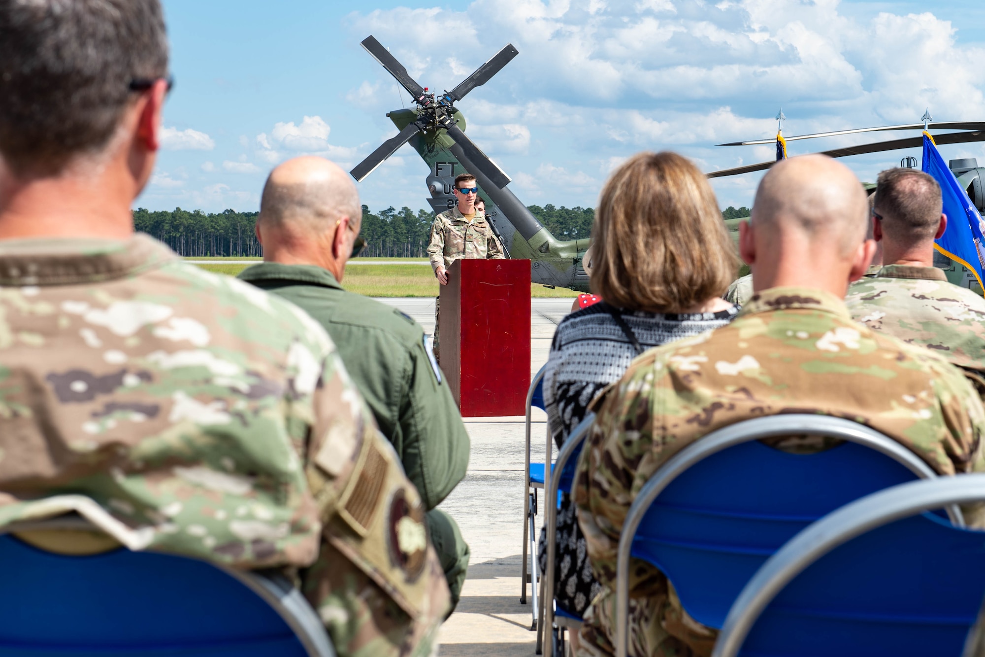 A photo of commander speaking.