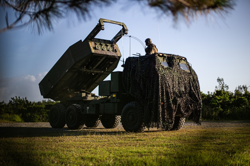 OKINAWA (Sept. 29, 2021) U.S. Marines from 3rd Battalion, 12th Marines conduct a fire mission using a Marine Corps High Mobility Artillery Rocket Systems with  during Exercise Noble Jaguar within the Central Training Area on Okinawa, Japan, Sept. 29, 2021.