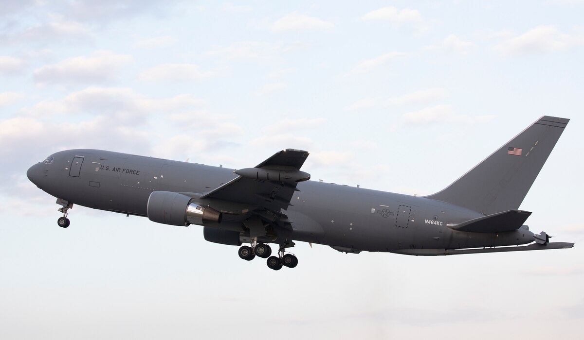 A Boeing KC-46A Pegasus takes off