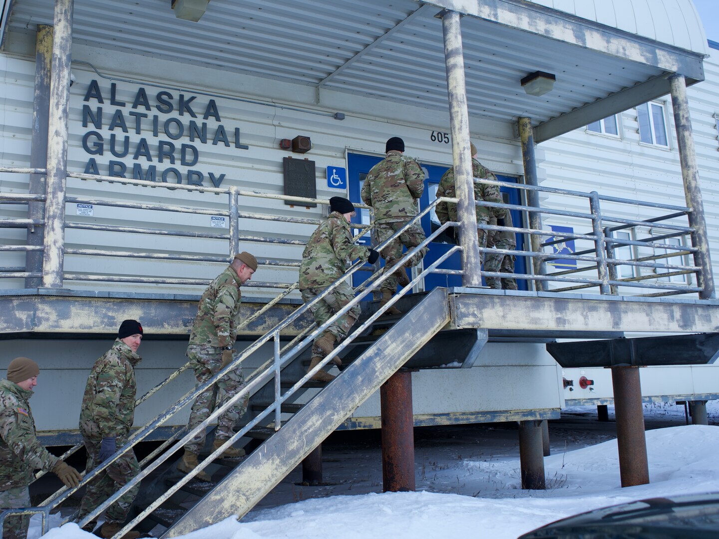 National Guard Arctic Interest Council delegates representing the Alaska, Michigan, Minnesota, Montana, New Hampshire and North Dakota National Guard and the National Guard Bureau tour the Kotzebue National Guard Armory March 29, 2022. The armory is one of 19 armories statewide and serves the region surrounding the Northwest Arctic Borough.