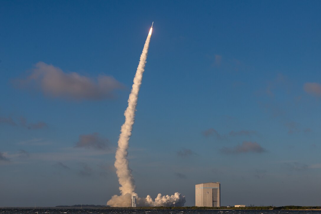 A United Launch Alliance Atlas V rocket launches from Space Launch Complex 41 at Cape Canaveral Space Force Station, Fla., March 1, 2022. This mission carried the National Oceanic and Atmospheric Administration’s Geostationary Operational Environmental-T advanced weather satellite into orbit. (U.S. Space Force photo by Joshua Conti)