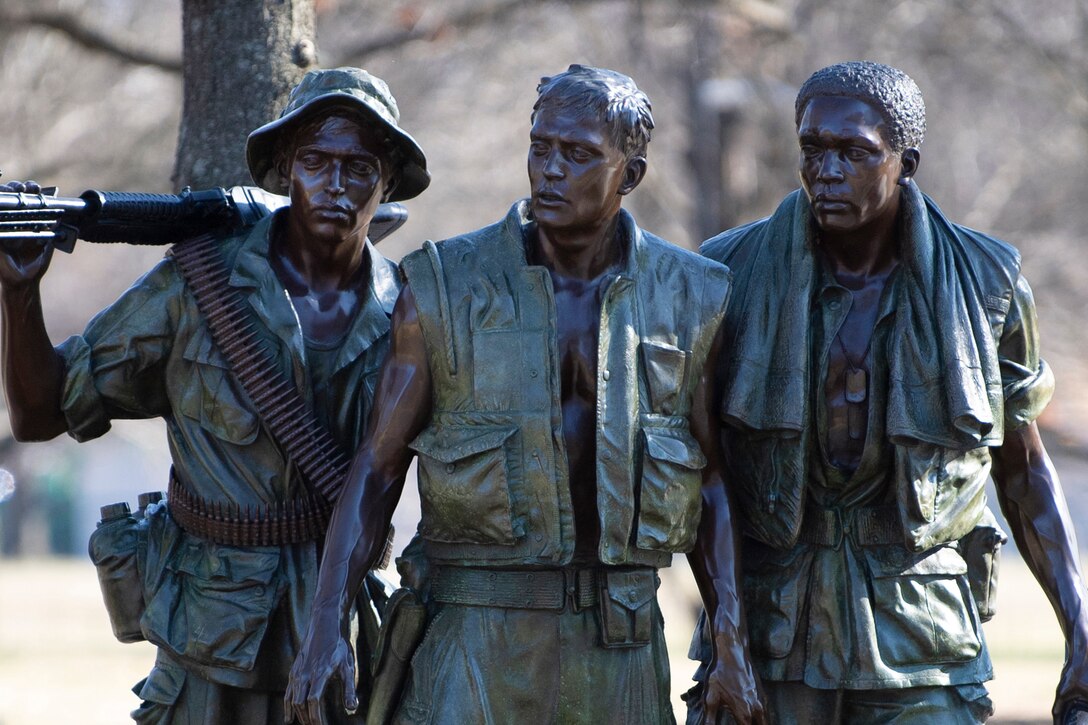 Three Servicemen statue located at the Vietnam Veterans Memorial in Washington D.C.