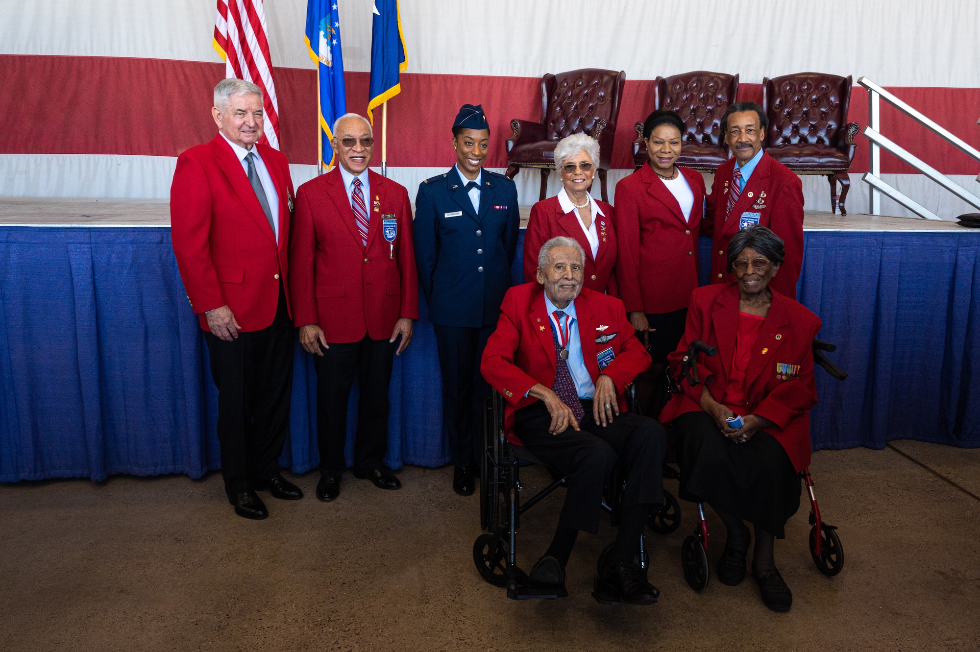 Members of the Archer-Ragsdale Arizona Chapter of Tuskegee Airmen pose for a photo at the 9th Annual Tuskegee Airmen Commemoration Day celebration March 24, 2022, at Luke Air Force Base, Arizona.
