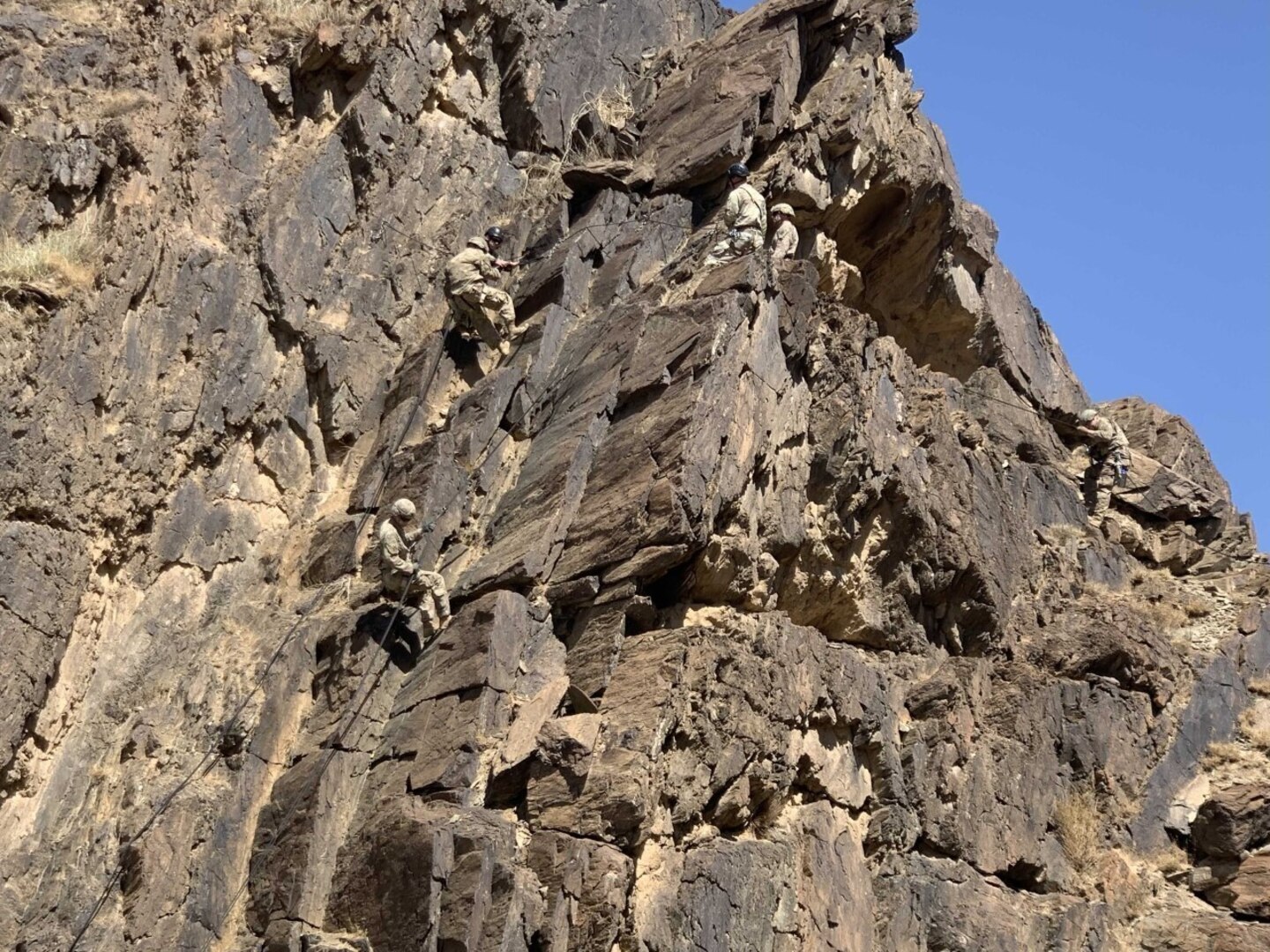 U.S. Army Soldiers from 3rd Battalion, 172 Infantry (Mountain) Headquarters Company and C Company, Vermont National Guard, conduct mountain training with Royal Saudi Land Forces at the RSLF Mountain Warfare School in Saudi Arabia. About 70 U.S. Army Soldiers attended the training in October and November.