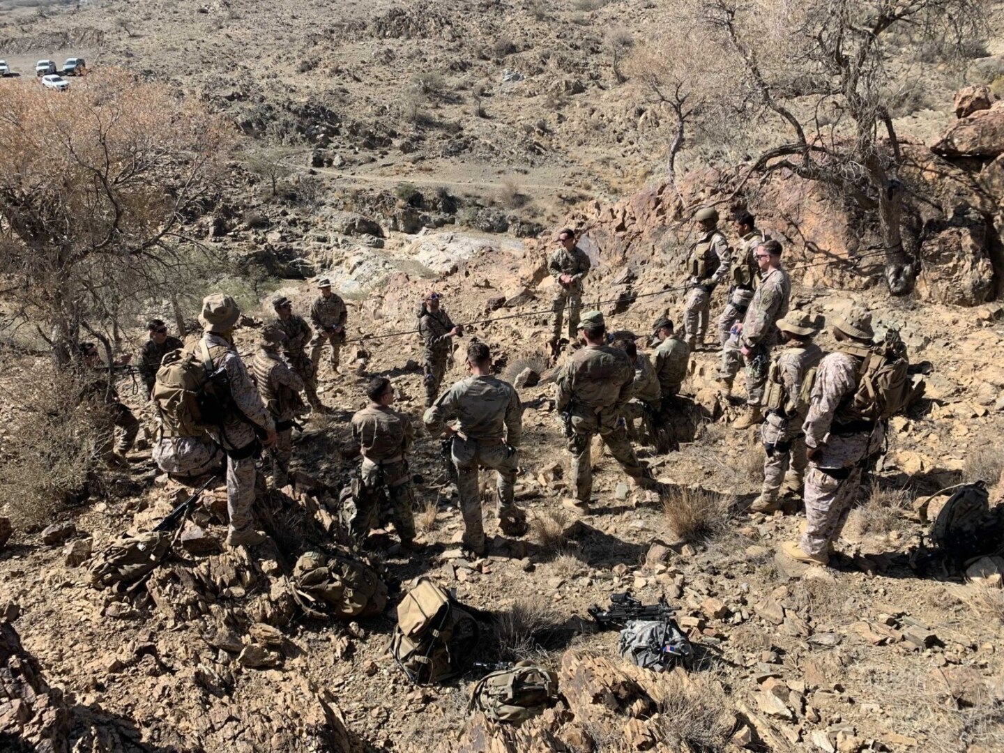 U.S. Army Soldiers from 3rd Battalion, 172 Infantry (Mountain) Headquarters Company and C Company, Vermont National Guard, conduct mountain training with Royal Saudi Land Forces at the RSLF Mountain Warfare School in Saudi Arabia. Between October and November 2021, approximately 70 U.S. Army Soldiers attended the training. (courtesy photo)