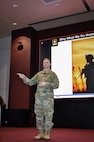 Maj. Gen. Todd Royar, commander of U.S. Army Aviation and Missile Command, gives opening remarks at AMCOM 101 for Missiles March 1 at Bob Jones Auditorium on Redstone Arsenal, Ala.