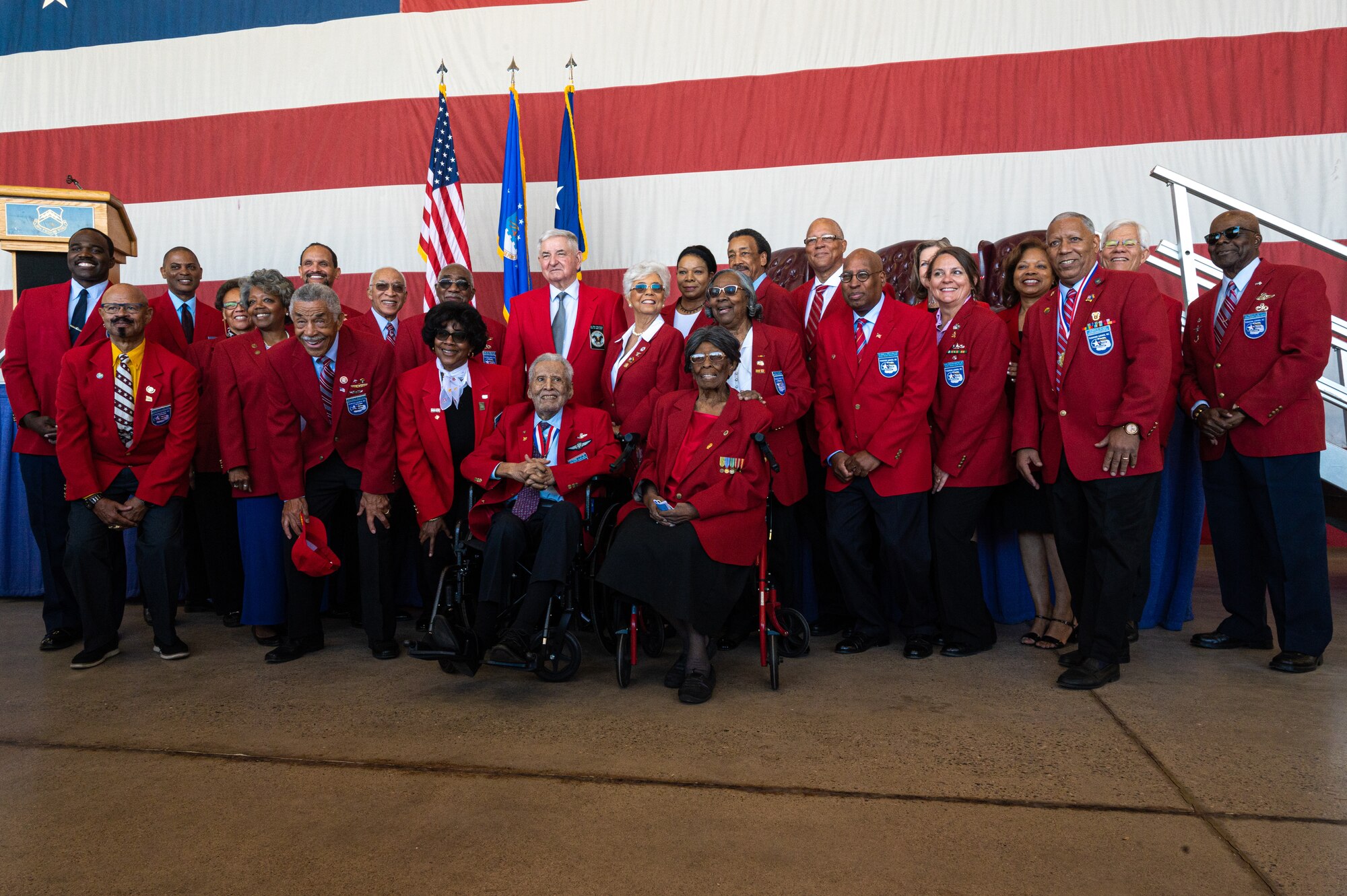 Members of the Archer-Ragsdale Arizona Chapter of Tuskegee Airmen pose for a photo at the 9th Annual Tuskegee Airmen Commemoration Day celebration March 24, 2022, at Luke Air Force Base, Arizona.