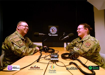 Chief Master Sgt. Bill Bates and his daughter, Master Sgt. Amanda Bates, join visit the Your NH Guard studio to discuss what it's like working together in the New Hampshire Air National Guard on March 17, 2022.