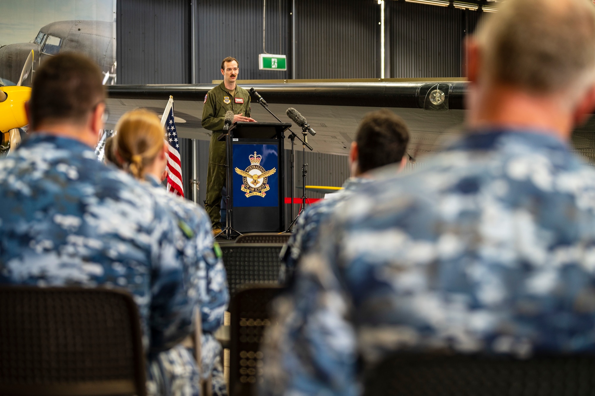 Members of the U.S. Air Force train and celebrate with members of the Royal Australian Air Force.