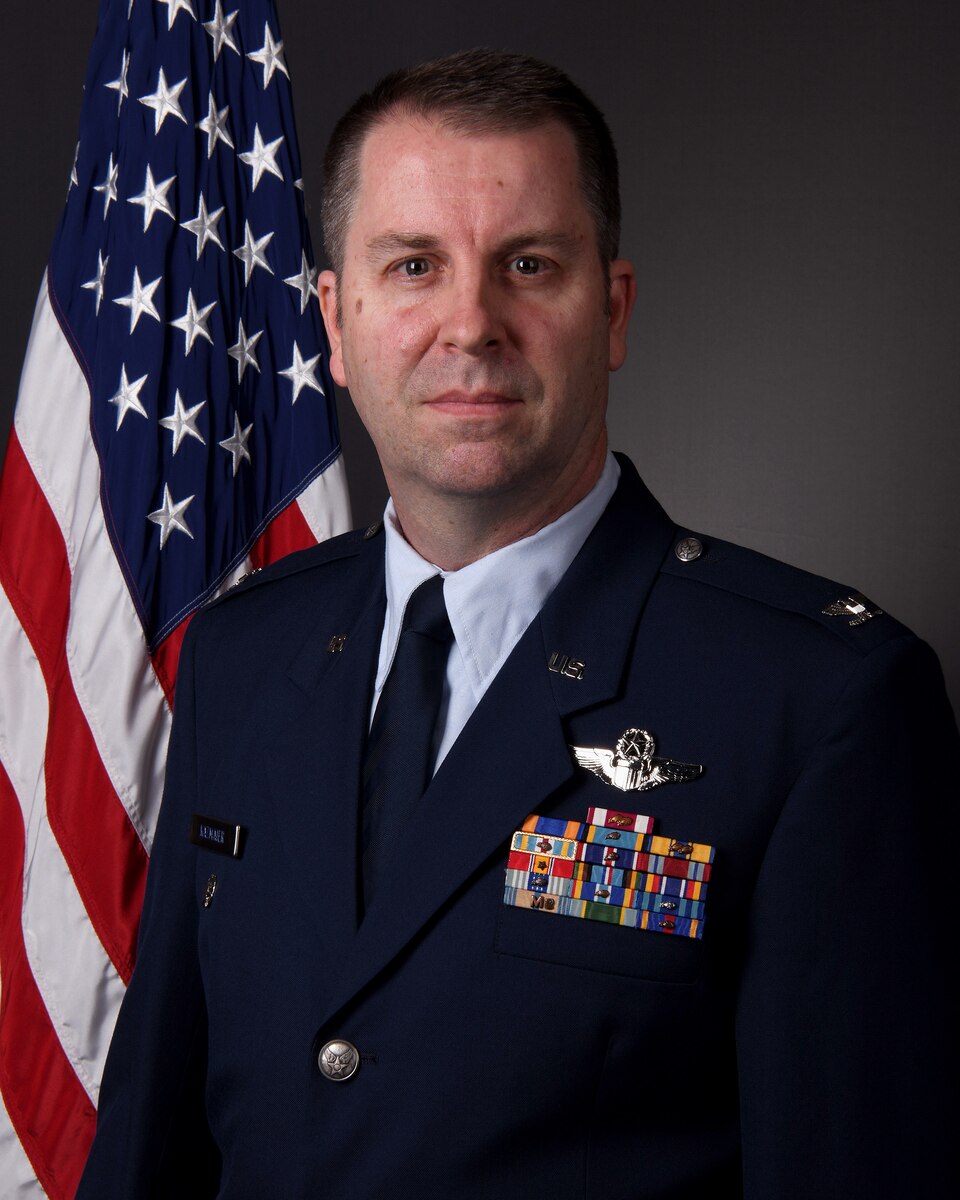 U.S. Air Force Col. Kent Kazmaier, 178th Wing vice Commander, poses for an official portrait. (U.S. Air National Guard photo by Shane Hughes)