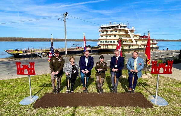 The Memphis District held a groundbreaking ceremony in Caruthersville, Missouri, April 3, 2022, to celebrate a federally funded project to replace the Caruthersville Mississippi River floodwall. The new floodwall will enhance the safety of more than 135,000 residents, $6.28 billion of property, and $7.5 billion of agriculture.