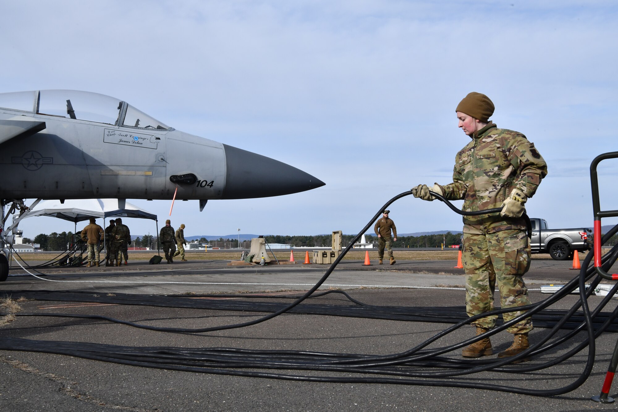 Nearly 50 Air National Guard and Air Force Reserve members from the 104th Fighter Wing, 158th Fighter Wing and 439th Air Mobility Wing completed a joint hands-on Crash, Damaged or Disabled Aircraft Recovery training at Barnes Air National Guard base, Massachusetts, April 3, 2022.
