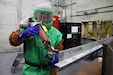 A welder at Letterkenny Army Depot demonstrates the cold spray advanced manufacturing initiative Feb. 2.