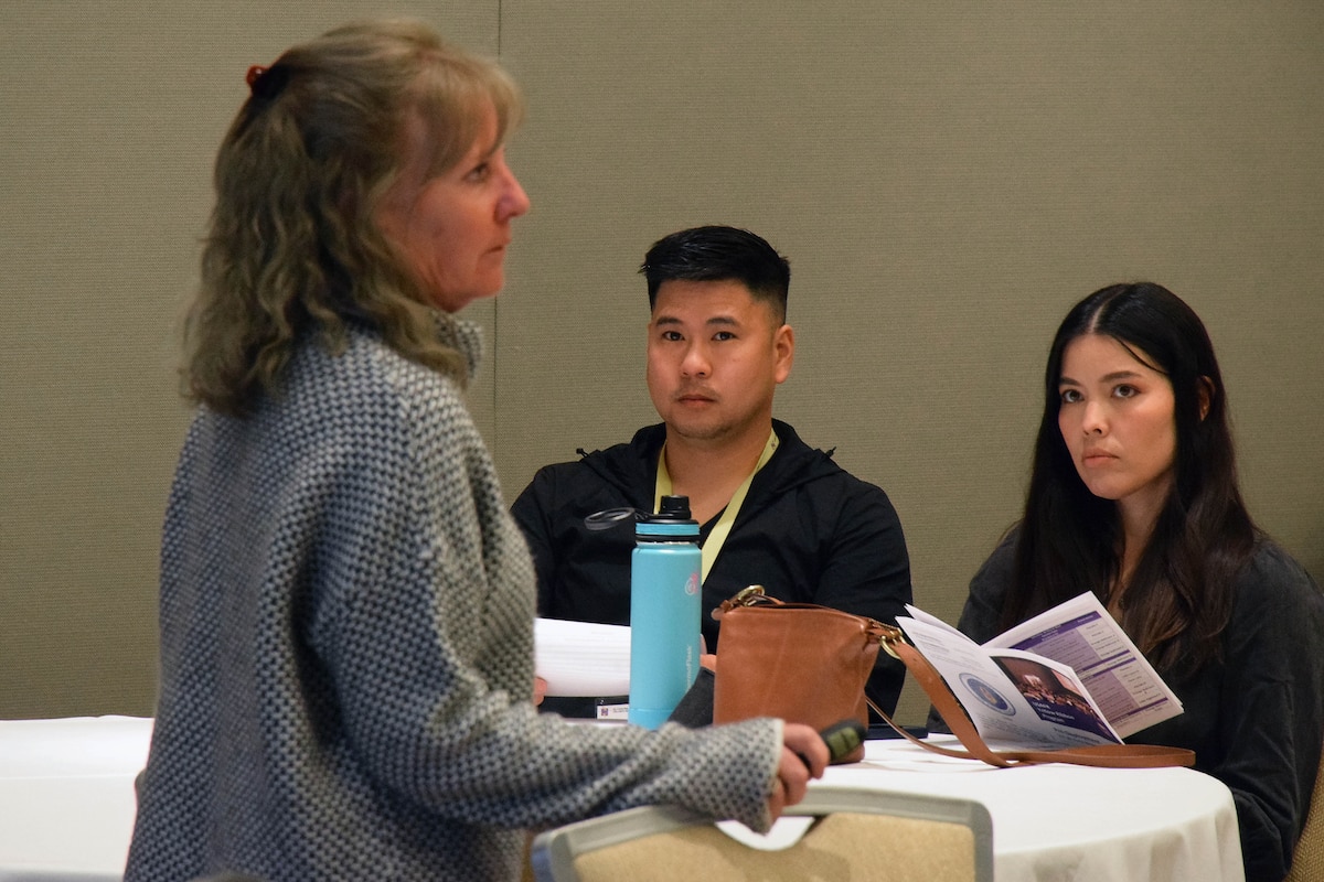 Lynn Hull provides advice on managing expectations to Reserve Airmen and their loved ones during a Yellow Ribbon event in Bellevue, Washington on March 26.