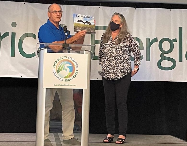 Kim Taplin was honored for her commitment and significant contributions to Everglades restoration by Everglades Coalition Co-Chair Mark Perry during the 37th Annual Everglades Coalition Conference in the Florida Keys on January 8, 2022.