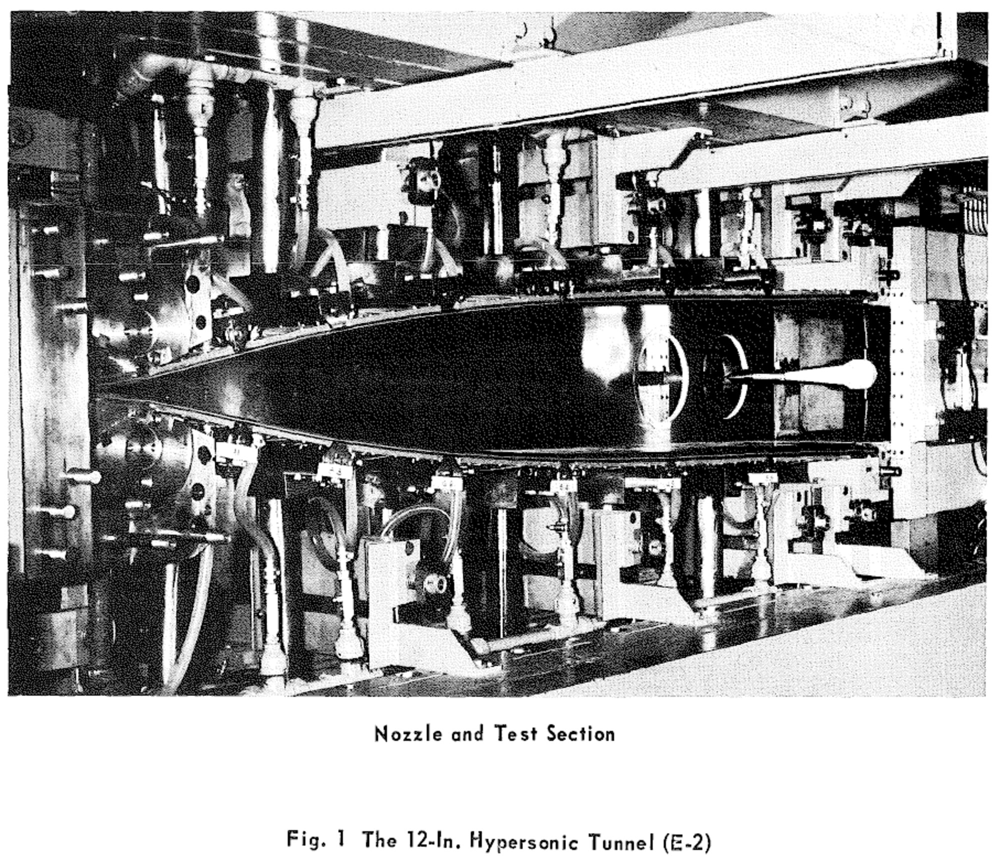 This photo shows the original adjustable nozzle of Tunnel E, exposed with the sidewall open.