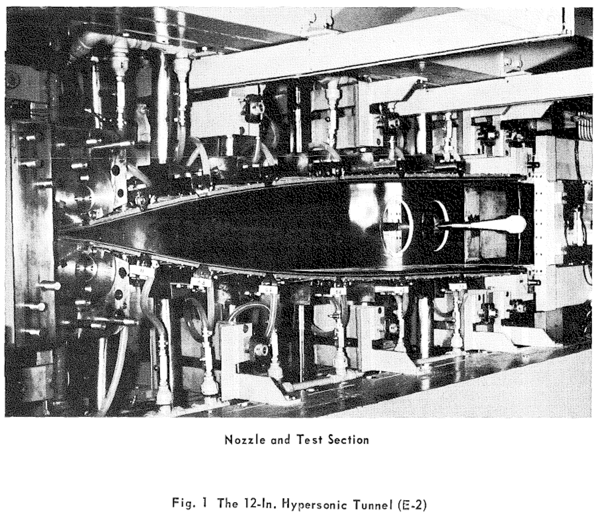 This photo shows the original adjustable nozzle of Tunnel E, exposed with the sidewall open.