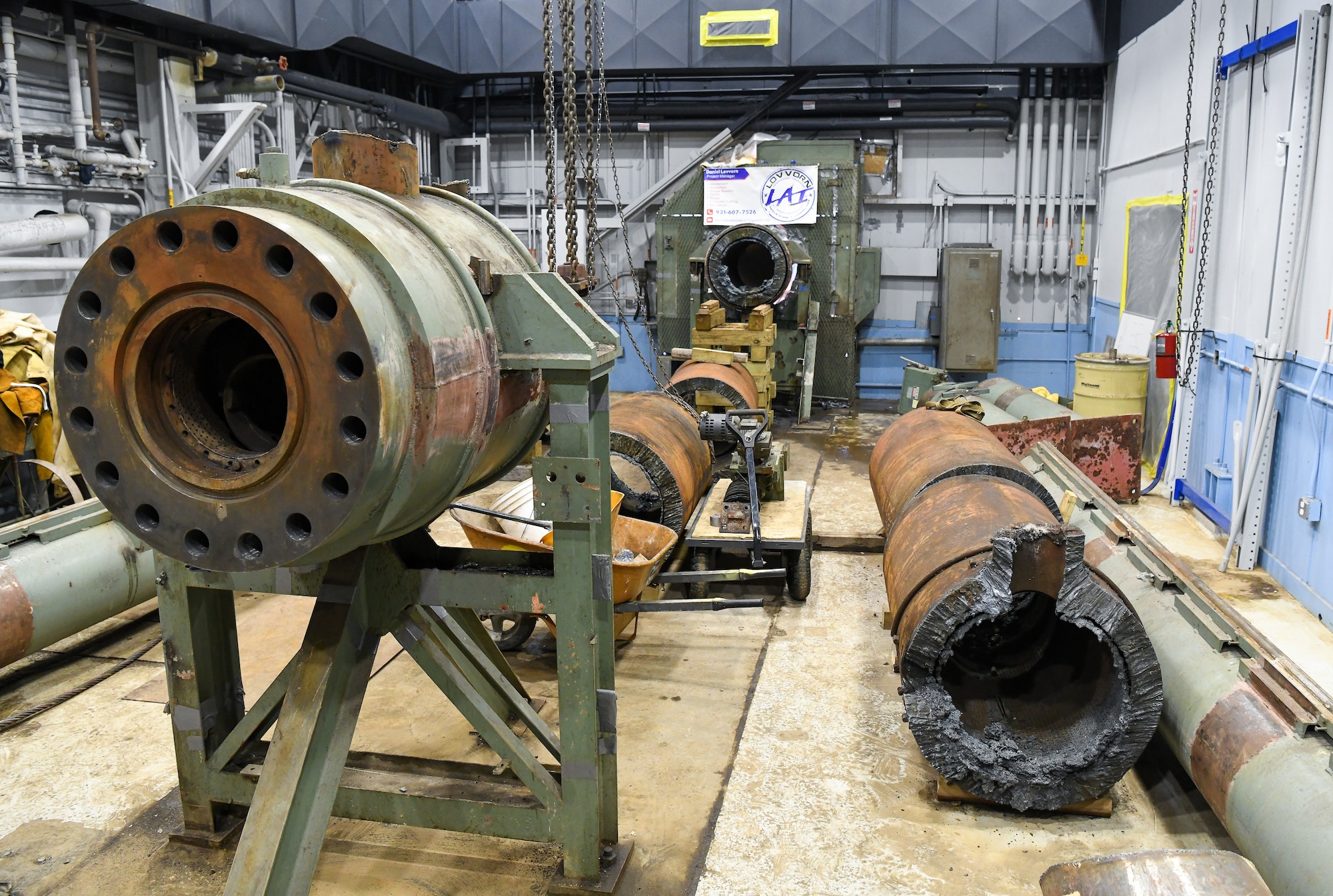 Prior to their removal, disassembled pieces of Tunnel E sit in a building that housed the old wind tunnel at the von Kármán Gas Dynamics Facility on Arnold Air Force Base, Tenn., March 4, 2022.