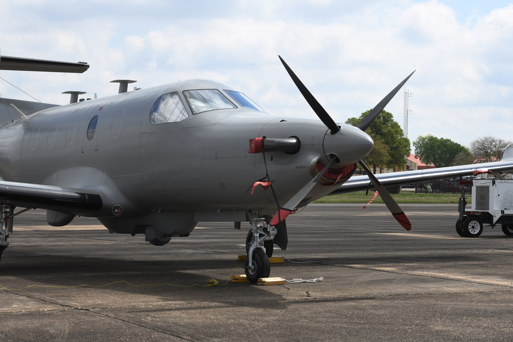 A U-28A Draco reconnaissance plane sits on the flight line during a 34th Special Operations Squadron training exercise at Maxwell Air Force base, Alabama, March 30, 2022. Based out of Florida, Hurlburt Field’s 34th SOS crews tested their ability to operate on unfamiliar airfields and to effectively coordinate with outside agencies during two weeklong exercises in March and April.