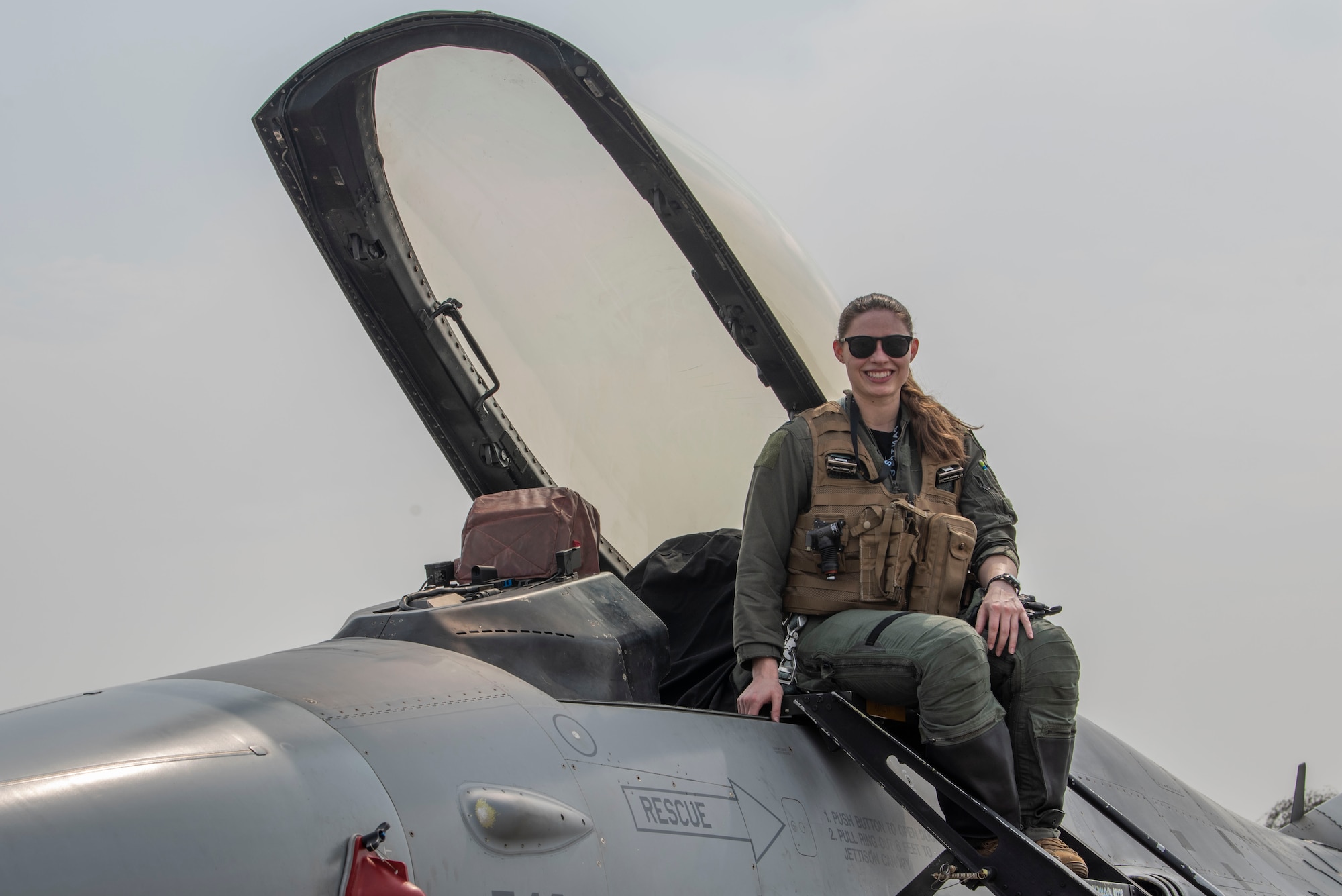 First Lt. Samantha “Force” Colombo, 35th Fighter Squadron pilot, returns from flying an F-16 Fighting Falcon during Cope Tiger 2022 at Korat Royal Thai Air Base, Thailand, March 18, 2022. She will soon have a jet dedicated to her at Kunsan Air Base, Republic of Korea. (U.S. Air Force photo by Staff Sgt. Jesenia Landaverde)
