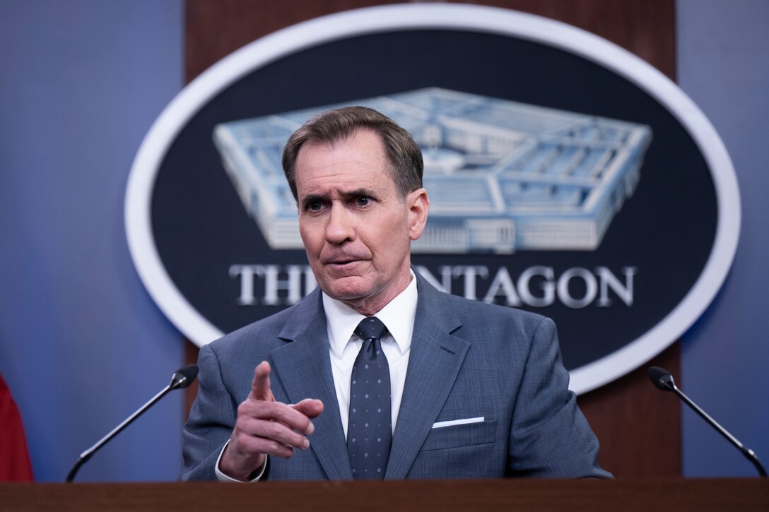 Pentagon Press Secretary John F. Kirby holds a press briefing .