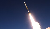 A Black Dagger low-cost target launches from Fort Wingate, New Mexico, March 12 during a mission supporting Integrated Fires Mission Command as part of Program Executive Office for Missiles and Space. The U.S. Army Space and Missile Defense Command Technical Center’s Test Team launched two targets in support of missile defense from Fort Wingate, New Mexico, during March. The first launch supported IAMD and the second test supported the Missile Defense Agency on March 29. Black Dagger consists of a Mark 70 Terrier first stage and a M124 second stage. Black Dagger is designed to fly a short range ballistic missile, or SRBM, ballistic flight path and built as ballistic missile target capable of threat-matching for use in advanced missile defense systems testing. (U.S. Army photo)