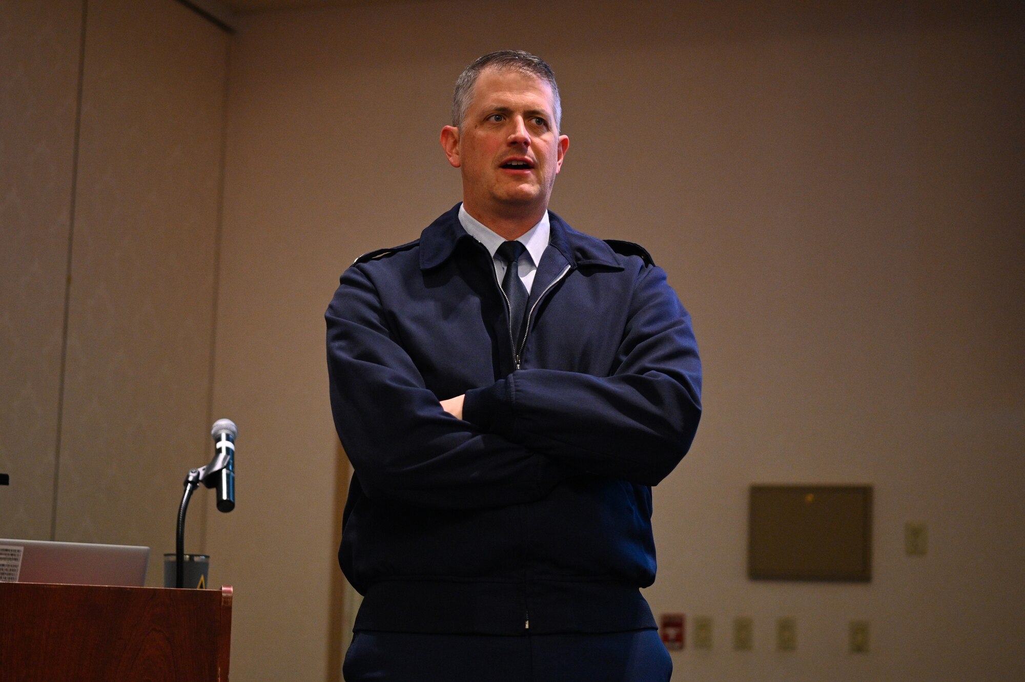 Col. Robert Long, Space Launch Delta 30 commander, shares the SLD 30 mission brief with members of the Defense Orientation Conference Association on Vandenberg Space Force Base, Calif., March 29, 2022. DOCA is a nationwide nonprofit organization dedicated to continuing education in defense and national security affairs. (U.S. Space Force photo by Airman 1st Class Kadielle Shaw)