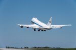 A U.S. Air Force E-4B National Airborne Operations Center aircraft takes off from Offutt Air Force Base, Nebraska, July 10, 2019. The E-4B is capable of seating more than 100 people including a joint-service team, an Air Force flight crew, maintenance and security components, a communications team and selected augmentees. (U.S. Air Force photo by Staff Sgt. Jacob Skovo)
