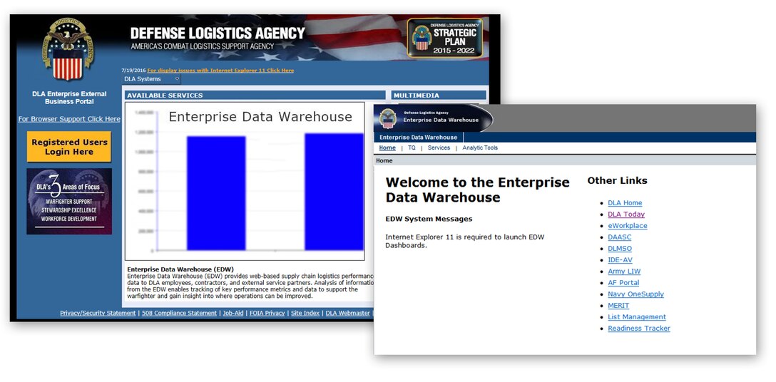 DLA Enterprise External Business Portal Landing Page - Enterprise Data Warehouse
