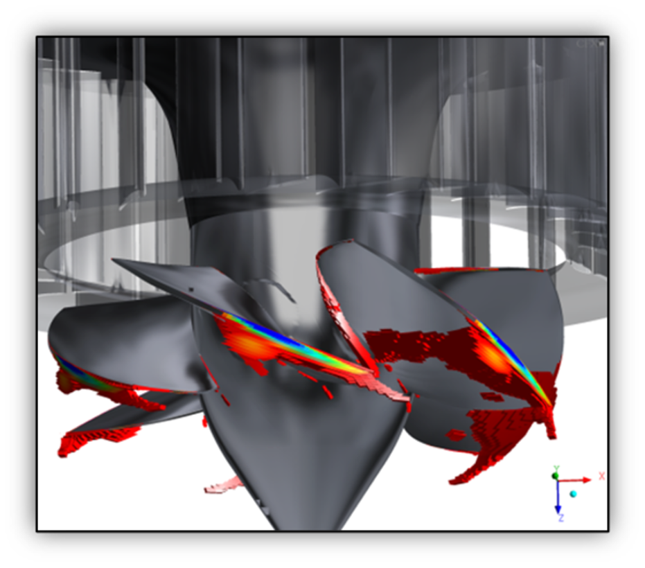 Engineers used computational fluid dynamics models to study flow conditions through the turbine and identify where there might be areas of turbulence or pressure. These models helped engineers understand the pressure conditions fish passing through the turbine might be exposed to, and allowed them to alter the design to meet pressure criteria that would be safer for fish.