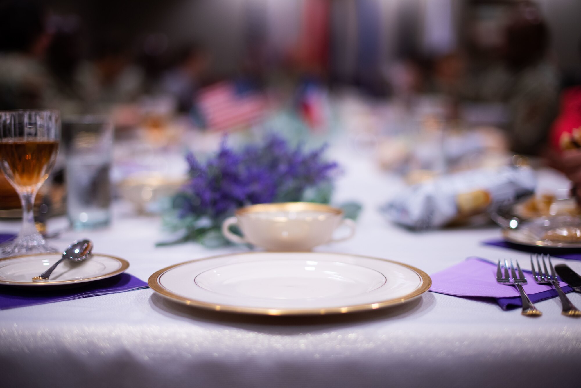 A place at the table remains empty during the 17th Training Wing’s first-ever Gold Star Spouses Day recognition luncheon at Goodfellow Air Force Base, Texas, April 5, 2022. The empty place at the table symbolizes service members who didn’t come home. (U.S. Air Force photo by Senior Airman Michael Bowman)