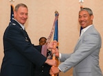 Ron Nirenberg, City of San Antonio mayor, assumes honorary command of the 433rd Airlift Wing from Col. Terry McClain, 433rd AW commander, during the Honorary Commanders’ induction ceremony in San Antonio, April 2, 2022. The intent of the 433rd AW Honorary Commanders Program is to foster friendship between local and military communities. (U.S. Air Force photo by Airman 1st Class Mark Colmenares)